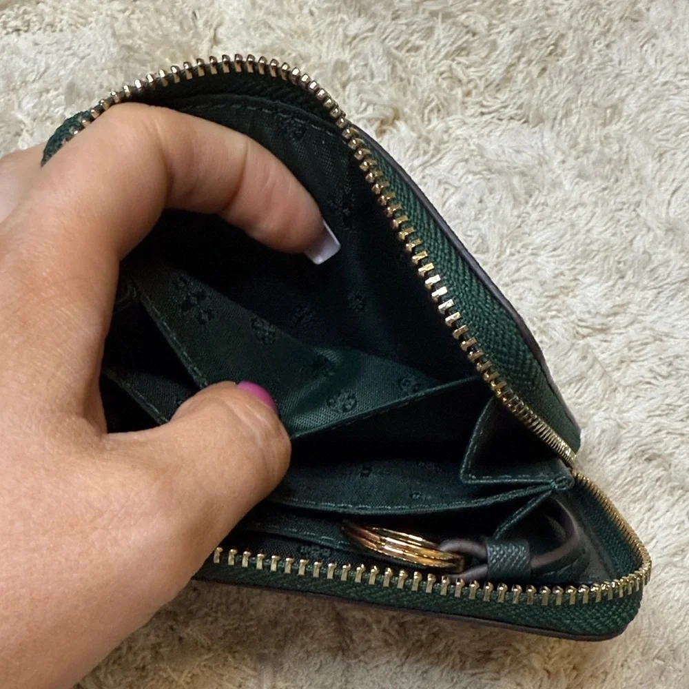 Tory Burch Emerald Stone Emerson Coin Case and Gold Zip Wallet